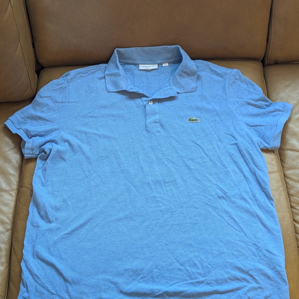 Lacoste Men’s Polo Shirt in Sky Blue with Green Crocodile Logo